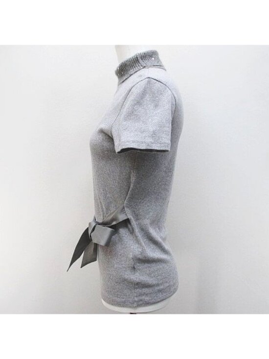 Brunello Cucinelli Short Sleeve Top L Gray Knit Contrast main image 4